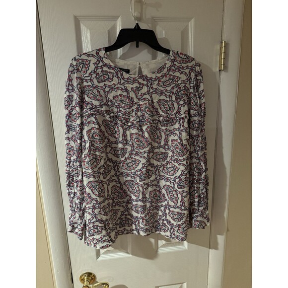 Talbots Paisley Printed Tiered Ruffle Front Blouse Size 1X Red White Blue Plus - Picture 10 of 12